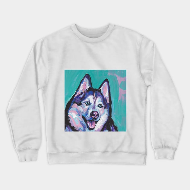 Siberian Husky Bright colorful pop dog art Crewneck Sweatshirt by bentnotbroken11